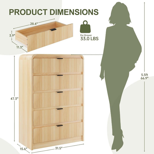 Natural Oak 48 Inch Modern Dresser With Fluted Fronts