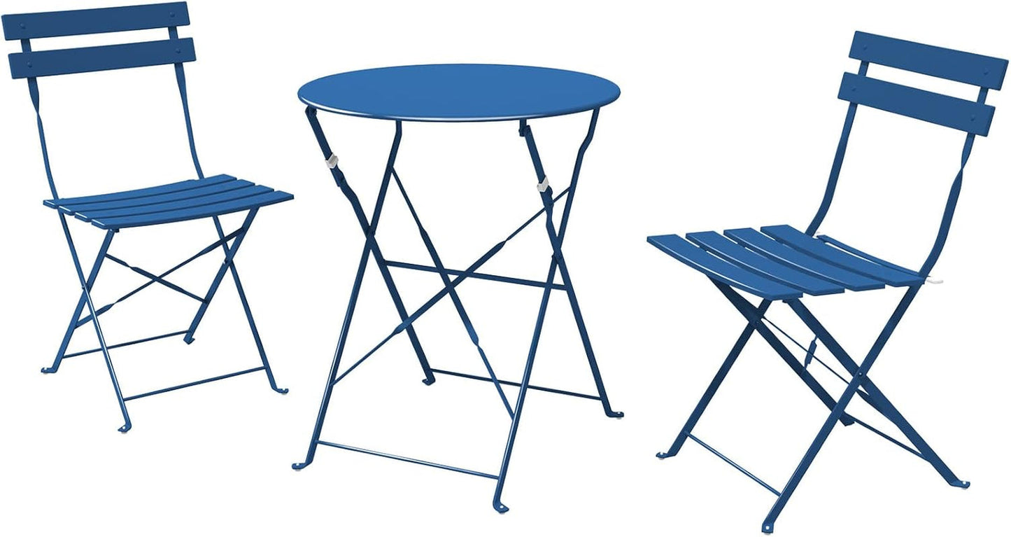 Peacock Blue 3 Piece Folding Bistro Set For Patio Garden