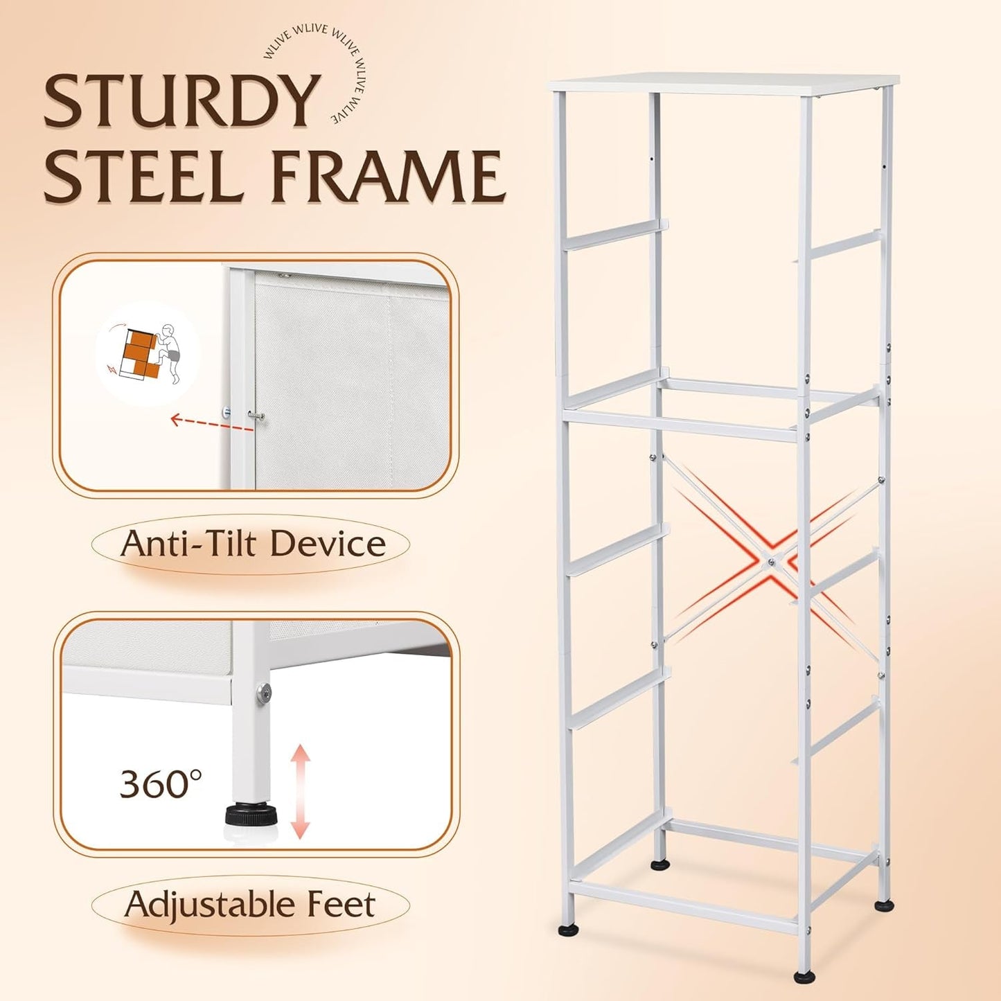 Fabric Dresser For Bedroom With Tall White Finish Storage