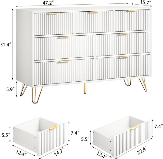 White Dresser 47 Inch Wide Modern Storage With Drawers