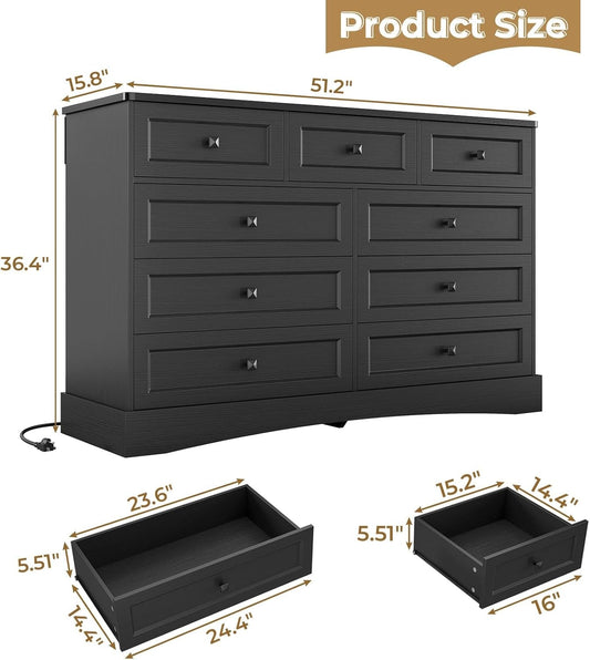51.2 Inch Wide Dresser With Charging Station For Bedroom