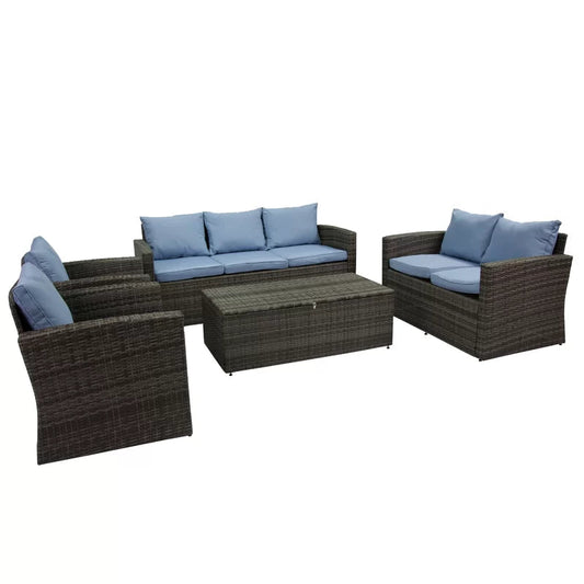 Outdoor Wicker 7 Person Seating Group With Cushions