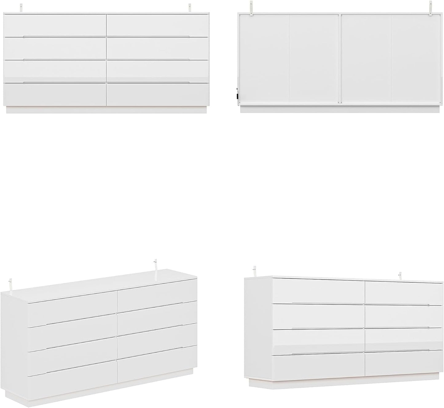White LED Light Drawer Dresser With Eight Drawers 63 Inch