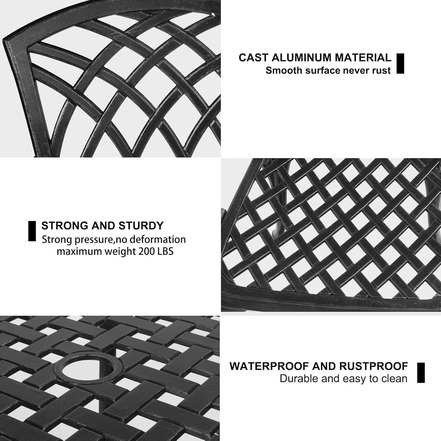 Outdoor Round Bistro Set With Umbrella Hole Cast Aluminum