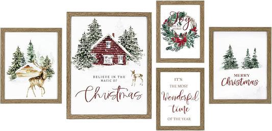 Framed Christmas Forest Wall Art Set 5 Piece Holiday Decor