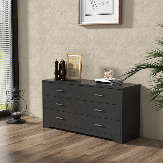 Wooden Six Drawer Dresser In Black For Living Room Bedroom