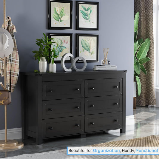 Black Dresser With 6 Drawers For Bedroom Modern Storage