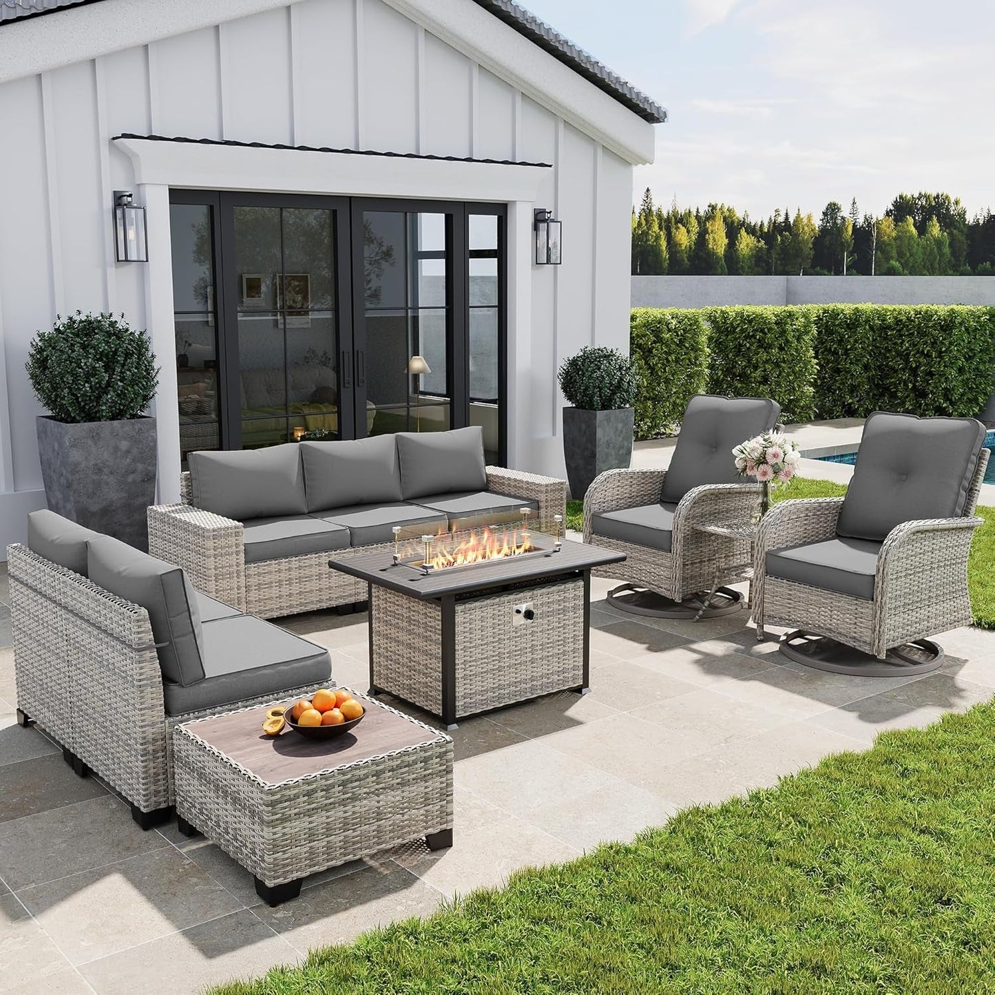 10-Piece Outdoor Patio Set with Fire Pit Table