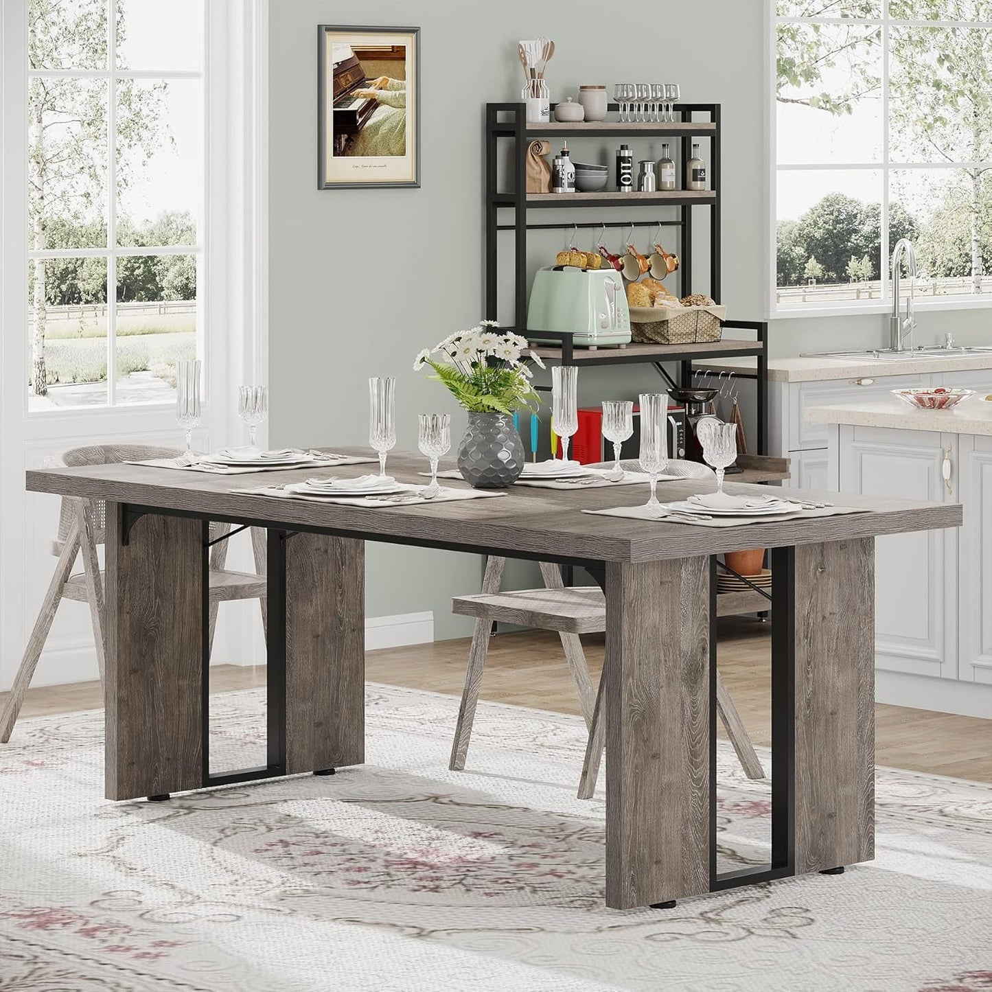 71 Inch Large Dining Table Rustic Farmhouse Style For 6 To 8
