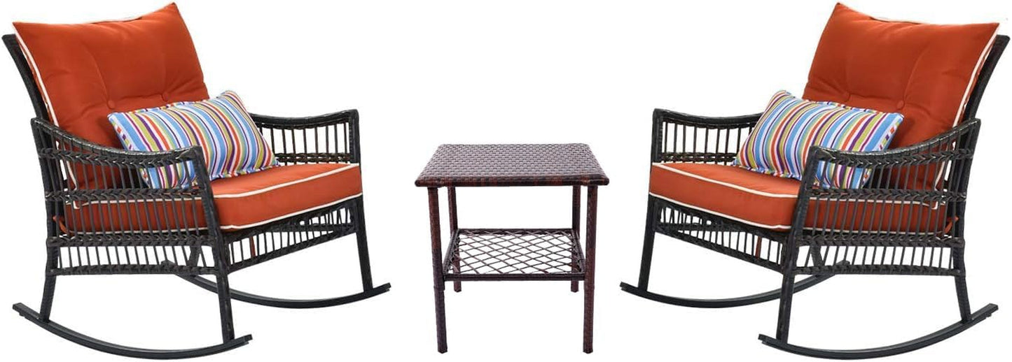 Orange 3 Piece Rocking Wicker Patio Set With Cushions