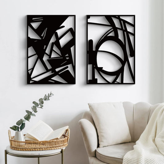 Black Abstract Metal Wall Art 4 Pack Minimalist 3D