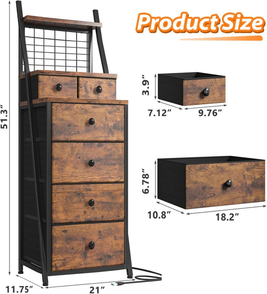 Vertical Dresser LED Height 51.2 Inches Tall Bedroom