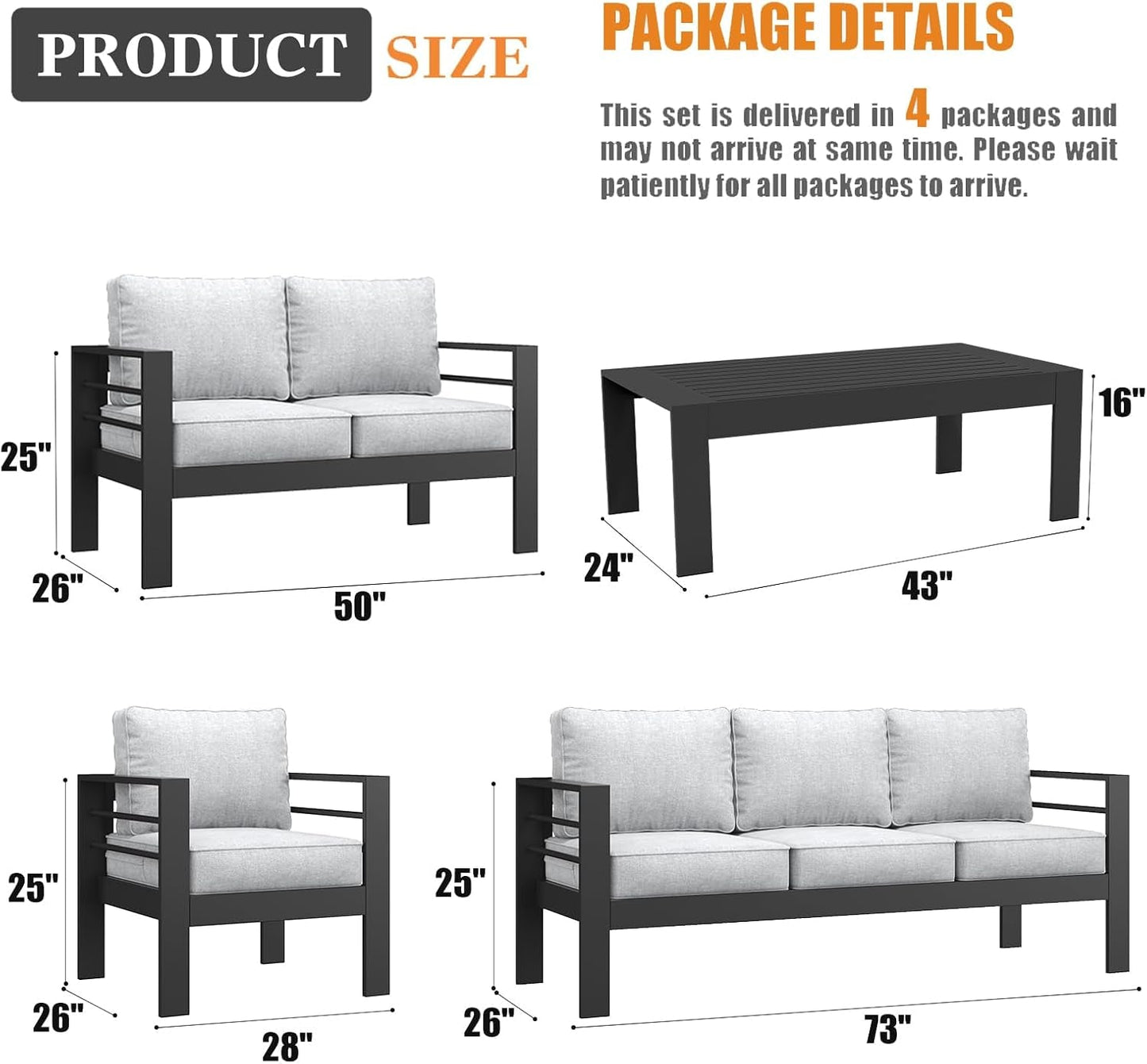 5 Piece Modern Aluminum Outdoor Patio Sectional Set