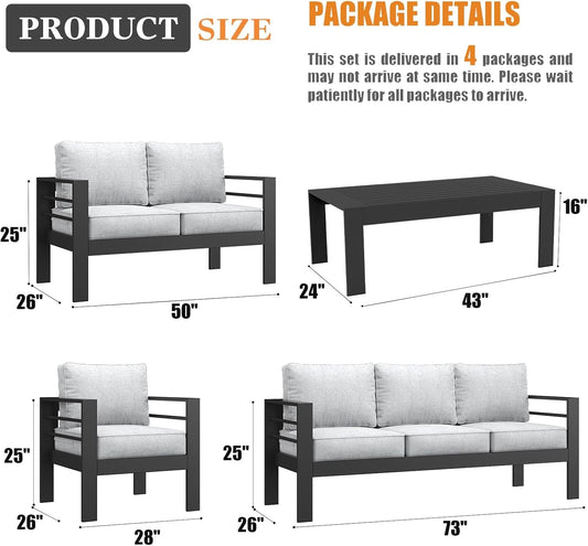5 Piece Modern Aluminum Outdoor Patio Sectional Set