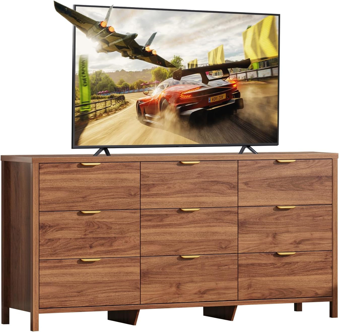 63 Inch Chestnut Dresser With 9 Drawers And Smooth Glides