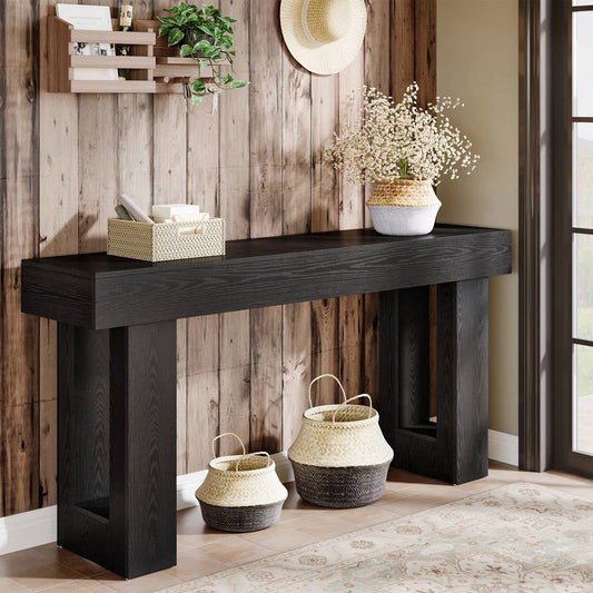 Modern Farmhouse 63-inch Narrow Entryway Console Sofa Table in Black Wood Finish