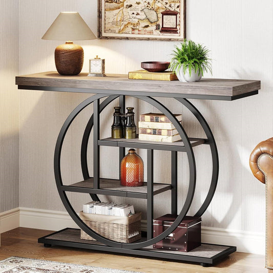 Modern 41-inch Wide Narrow Entryway Console Table with Grey Wood Finish Shelves