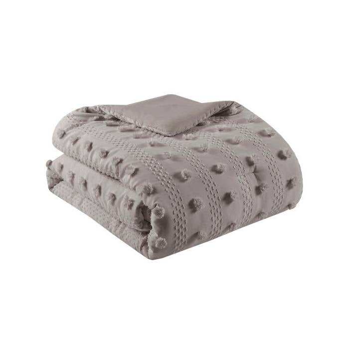 Twin/Twin XL 2-Piece Grey Microfiber Comforter Set with Decorative Pompoms