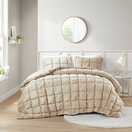 King Beige Velvety Soft Down Alternative Comforter Set