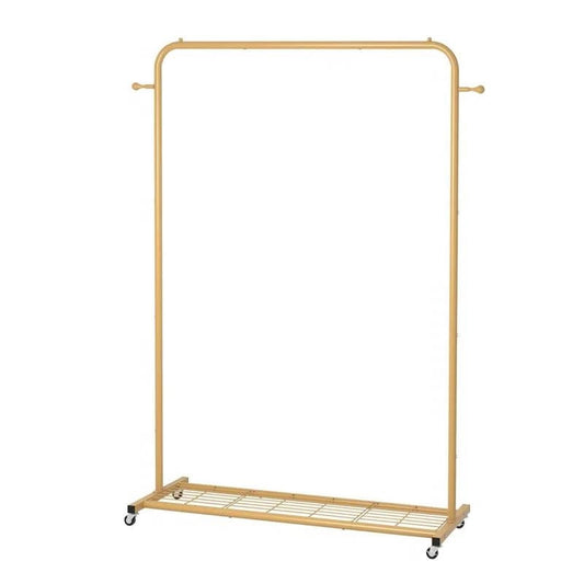 Modern Garment Rack Clothes Hanging Rod with Lockable Wheels in Gold