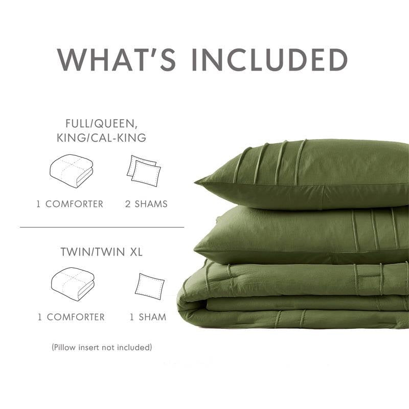 Queen size Microfiber Pleated Soft Lightweight Comforter Set in Olive Green