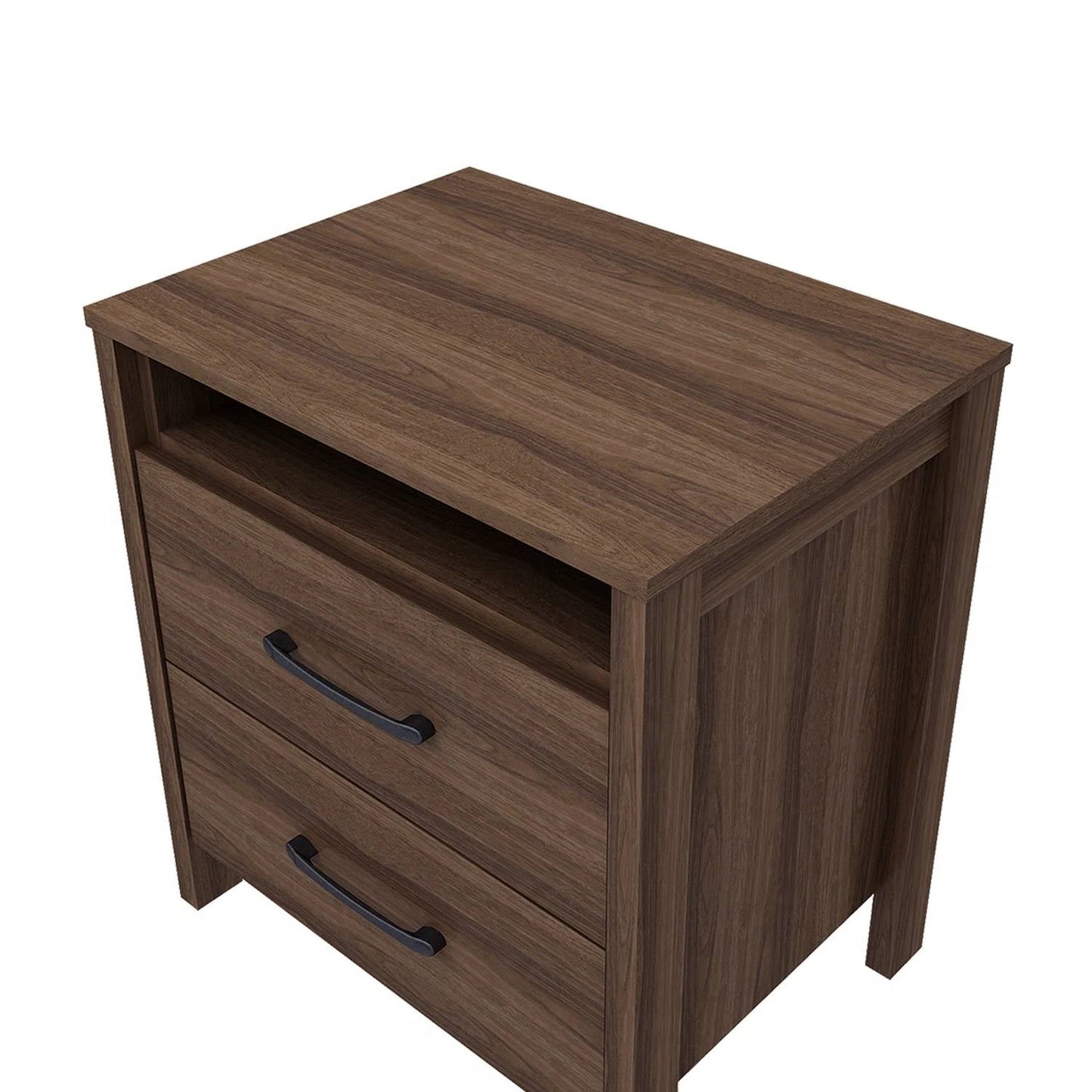 Modern 2-Drawer Nightstand Bedside Table in Brown Walnut Wood Finish