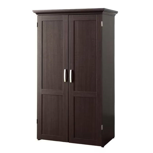 Armoire with Drop Leaf Computer Desk Craft Table in Dark Brown Wood Finish