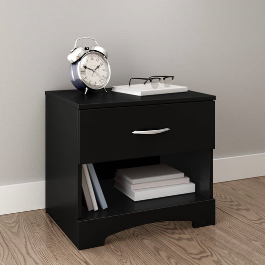 Modern 1 Drawer Nightstand End Side Table Storage in Black