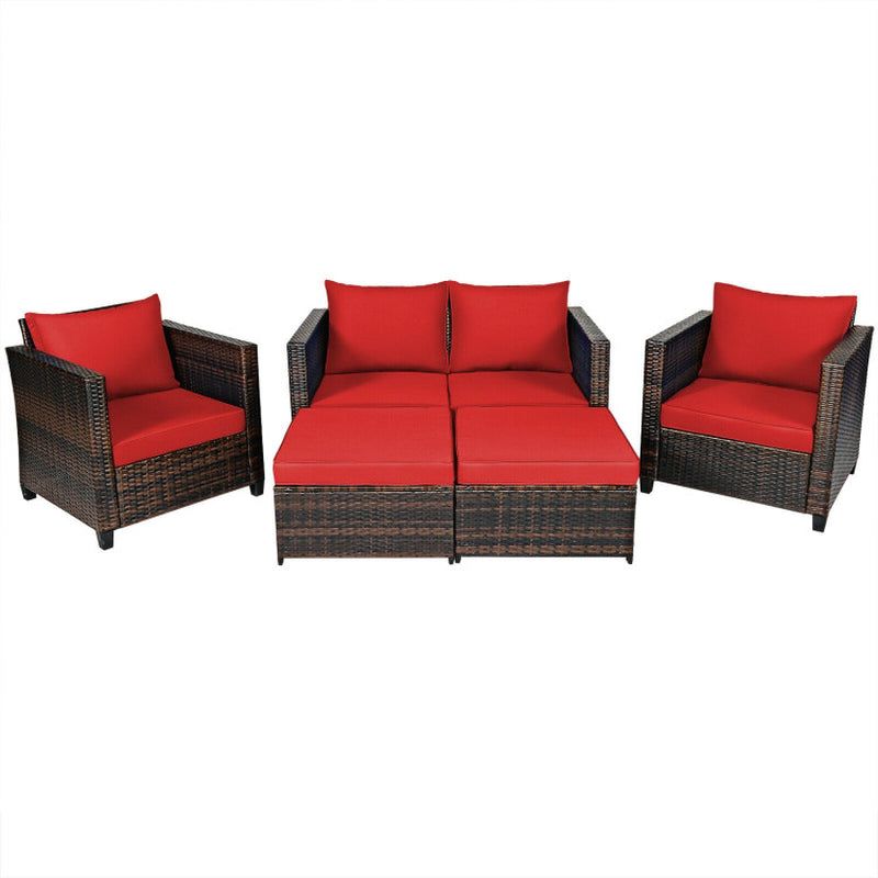 5 Piece Patio Rattan Furniture Set With Removable Cushions