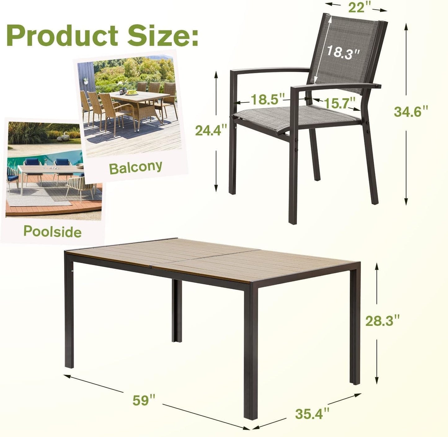 Patio Dining Set 7 Pieces Outdoor Table And 6 Textilene Chairs Light Grey