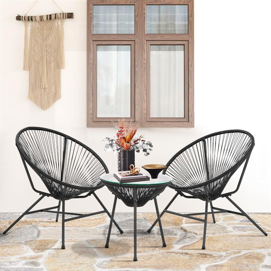Acapulco 3 Piece Patio Bistro Set With Glass Top Table Black