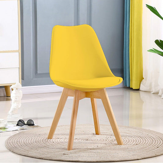 Yellow Dining Chairs Set of 2 With Natural Wood Legs