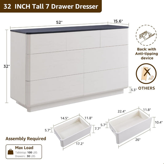 Off White Handleless Dresser With Curved Profile For Home
