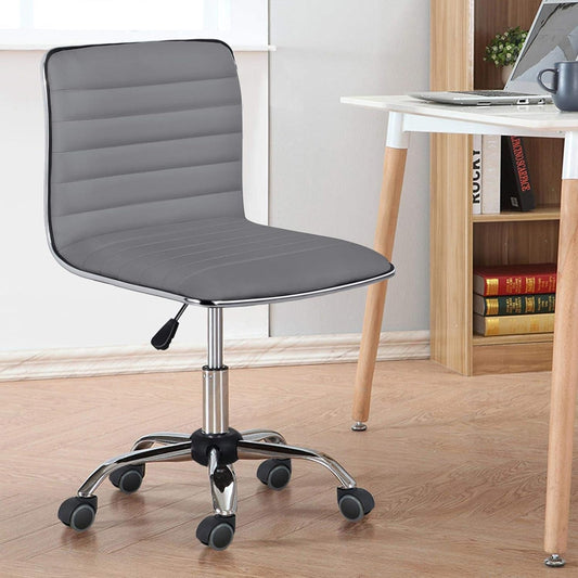 Grey PU Leather Armless Office Chair Height Adjustment