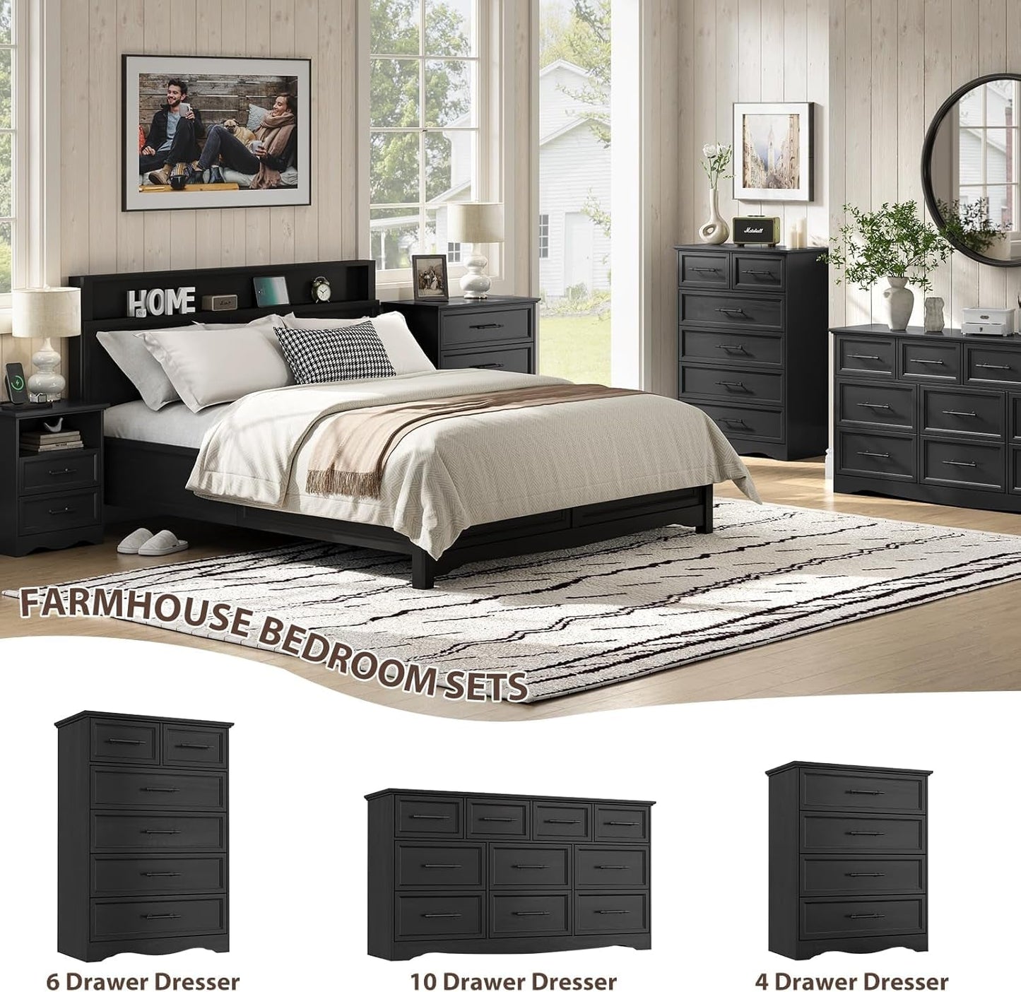 Black Farmhouse Dresser Ten Drawers Classic Edition