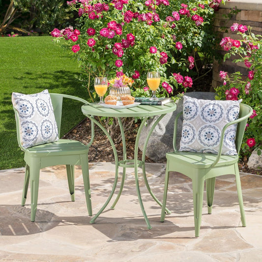Colmar Outdoor Iron Bistro Set 3 Piece Matte Green