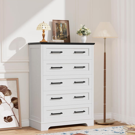 Tall Five Drawer Dresser Farmhouse White Distressed