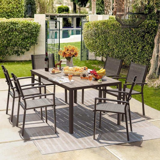 Patio Dining Set 7 Pieces Outdoor Table And 6 Textilene Chairs Light Grey