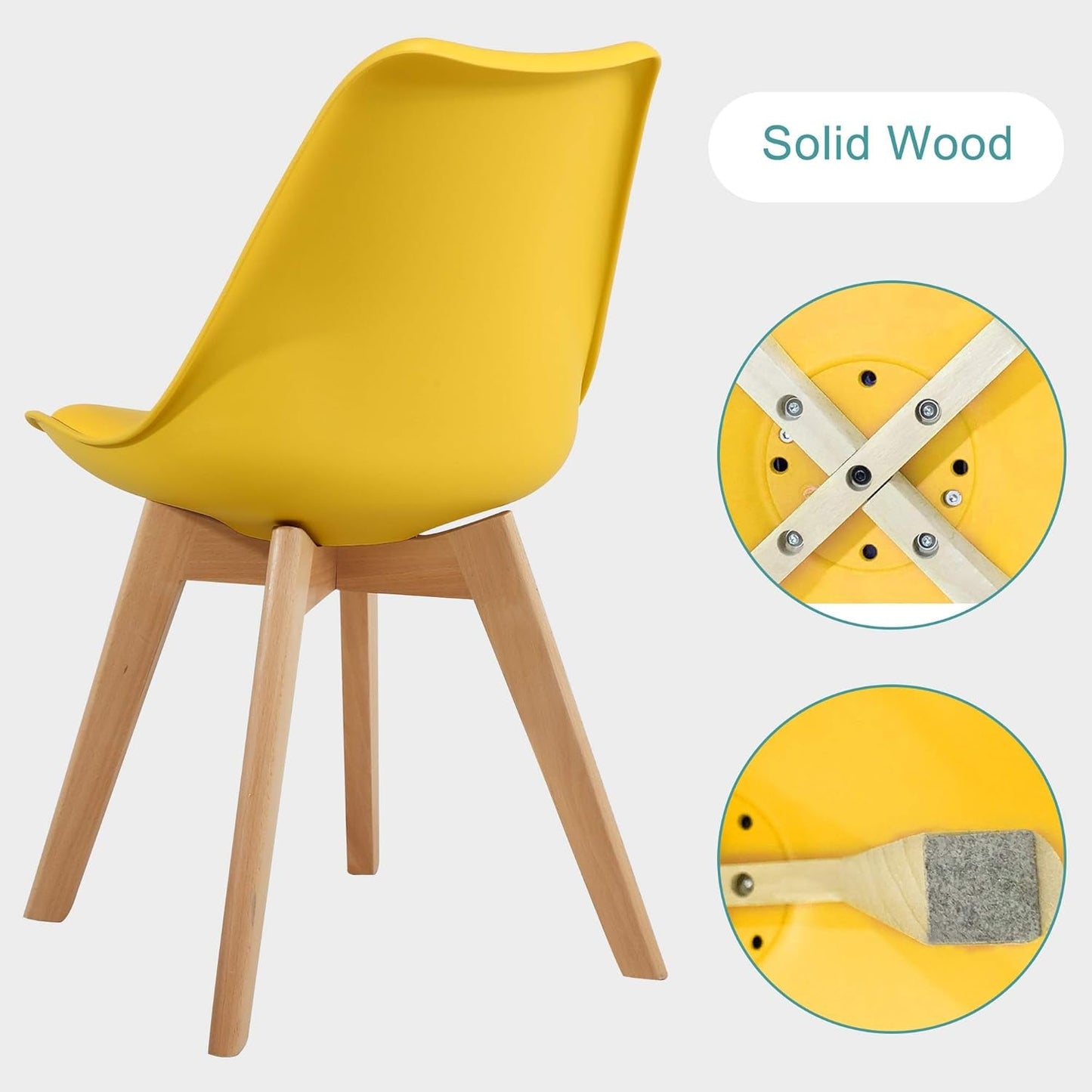 Yellow Dining Chairs Set of 2 With Natural Wood Legs
