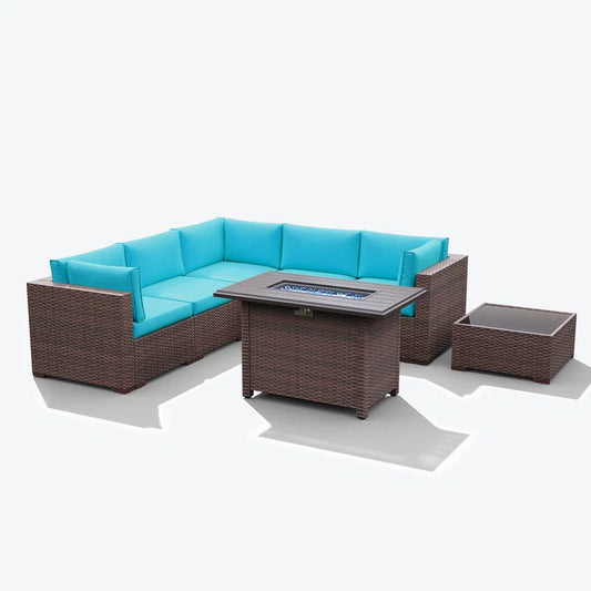 Caydin 5 Person Modular Patio Conversation Set Fire Pit