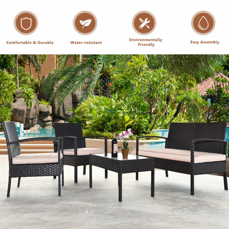 4-Piece Rattan Patio Conversation Set With Coffee Table