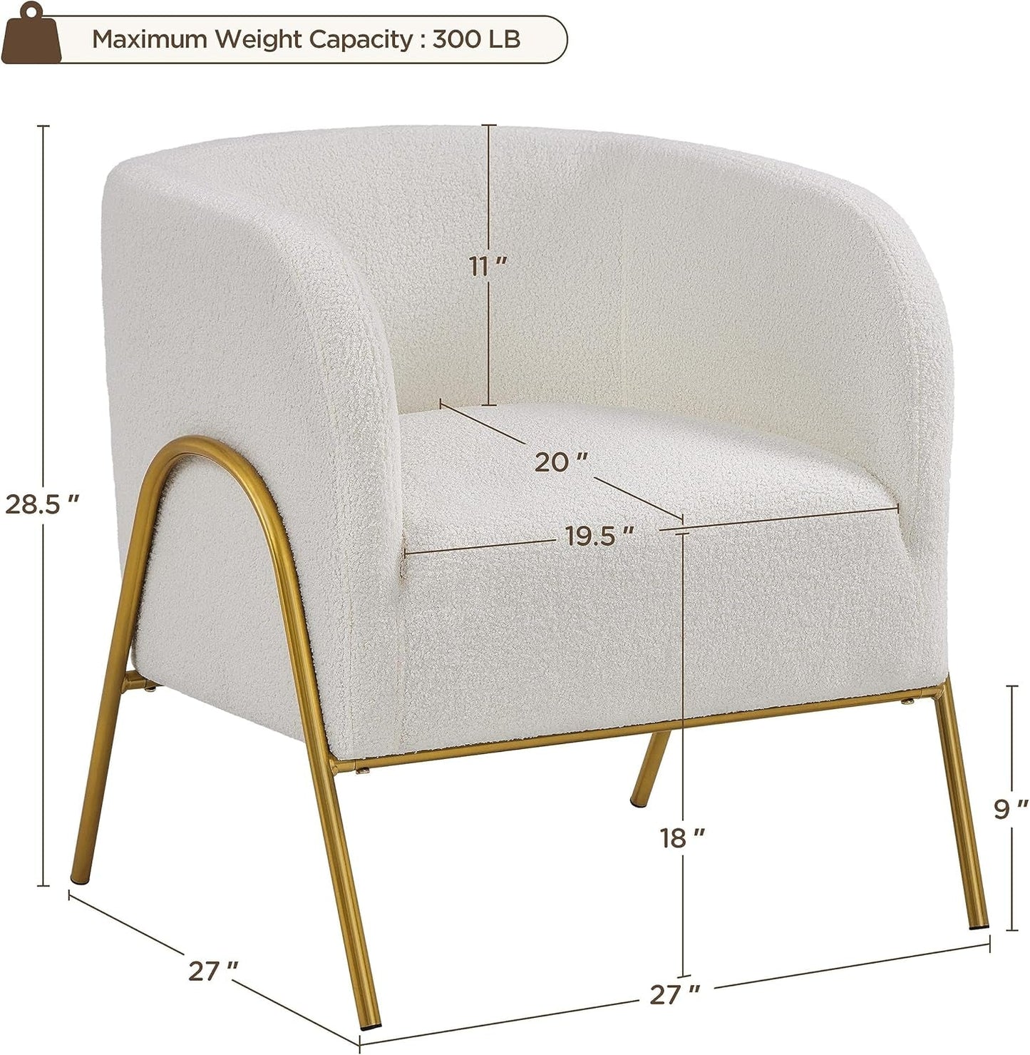 Ivory Boucle Accent Chairs Set Of 2 With Gold Legs