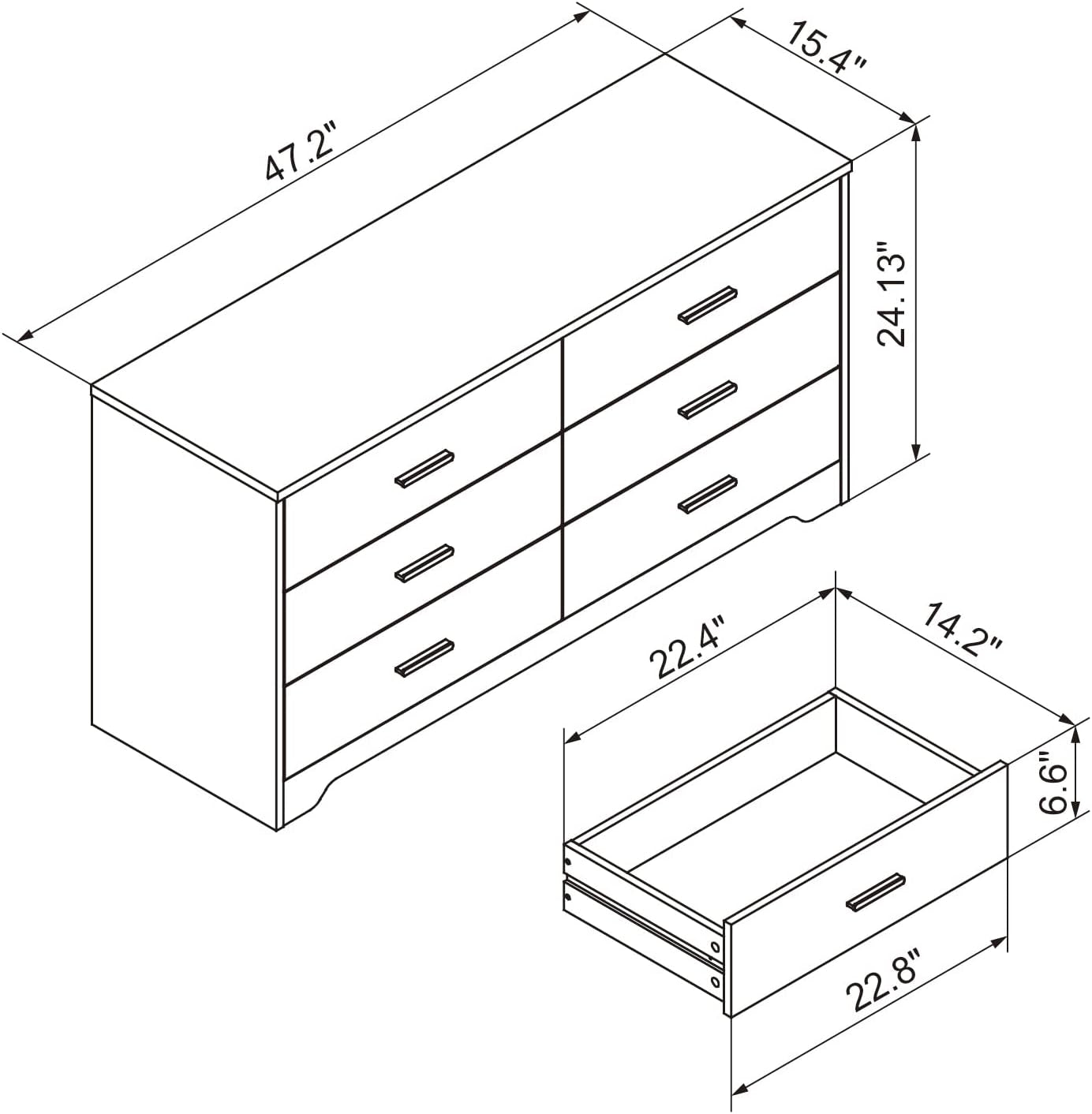 Wooden Six Drawer Dresser In Black For Living Room Bedroom