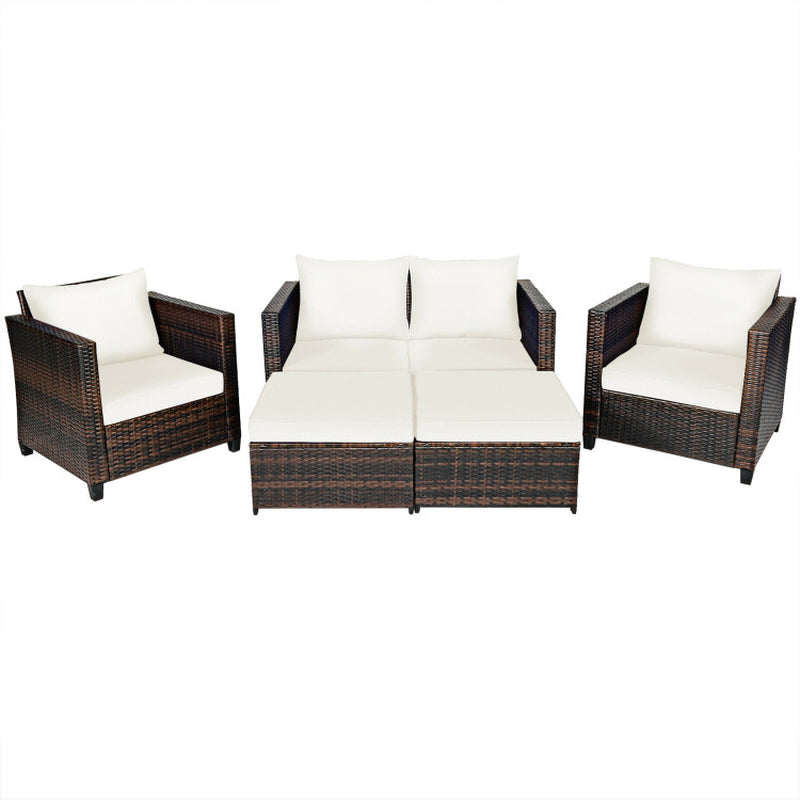 5 Piece Patio Rattan Furniture Set With Removable Cushions