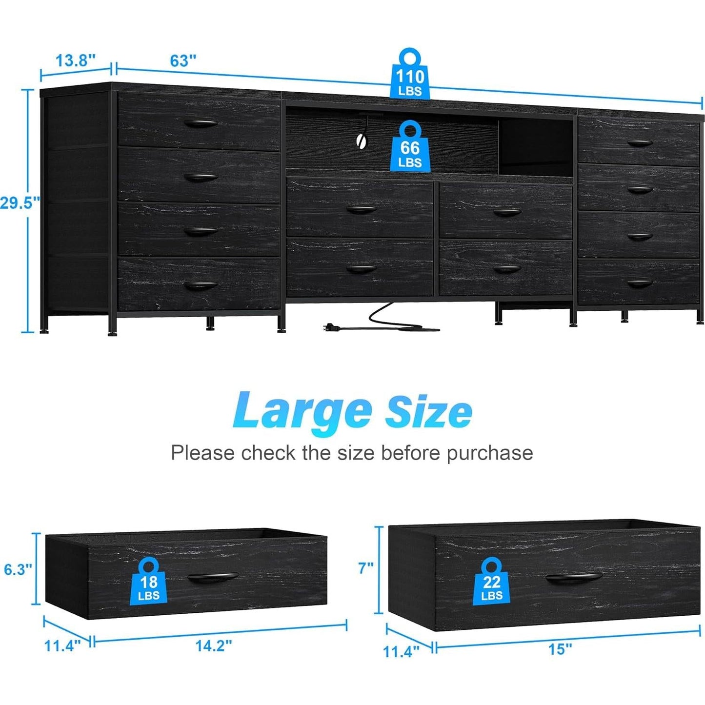 Black Dresser With 75 Inch TV Stand For Living Room