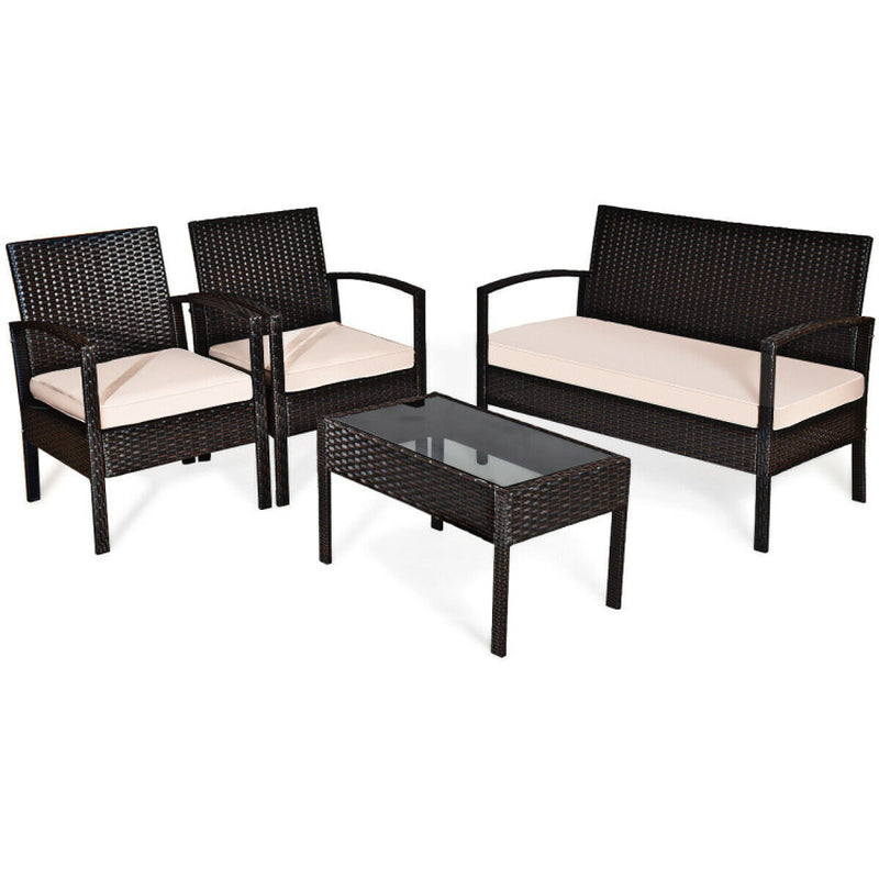 4-Piece Rattan Patio Conversation Set With Coffee Table
