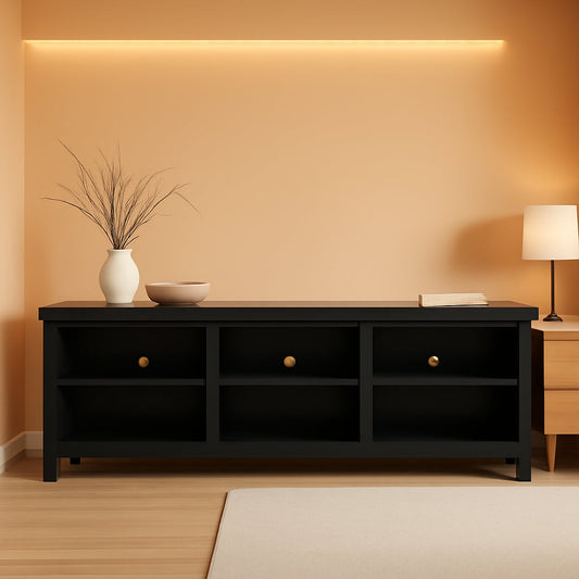 Wren Classic 6 Cubby TV Stand Black 70 Inch for 80 Inch TVs