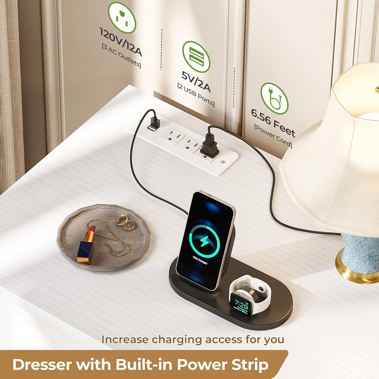 White Dresser With 9 Drawers And Charging Station Large