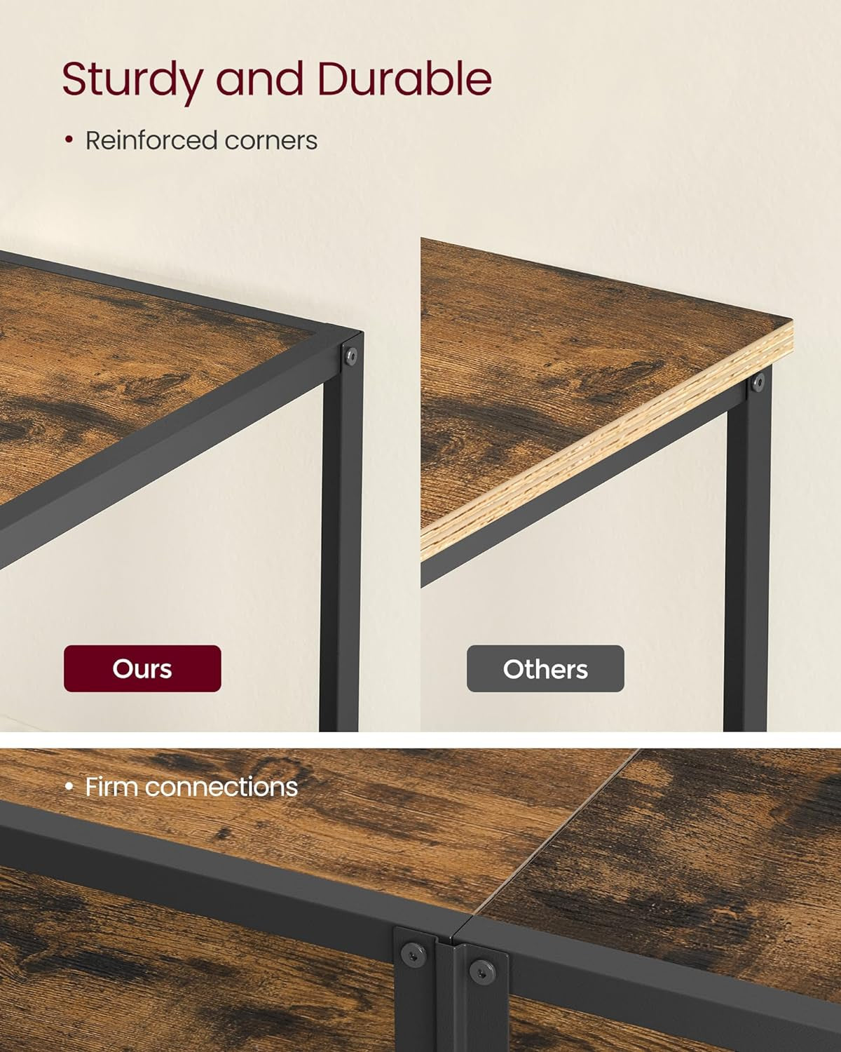 TV Stand for 65 Inch TVs 3 Tier Rustic Industrial Console