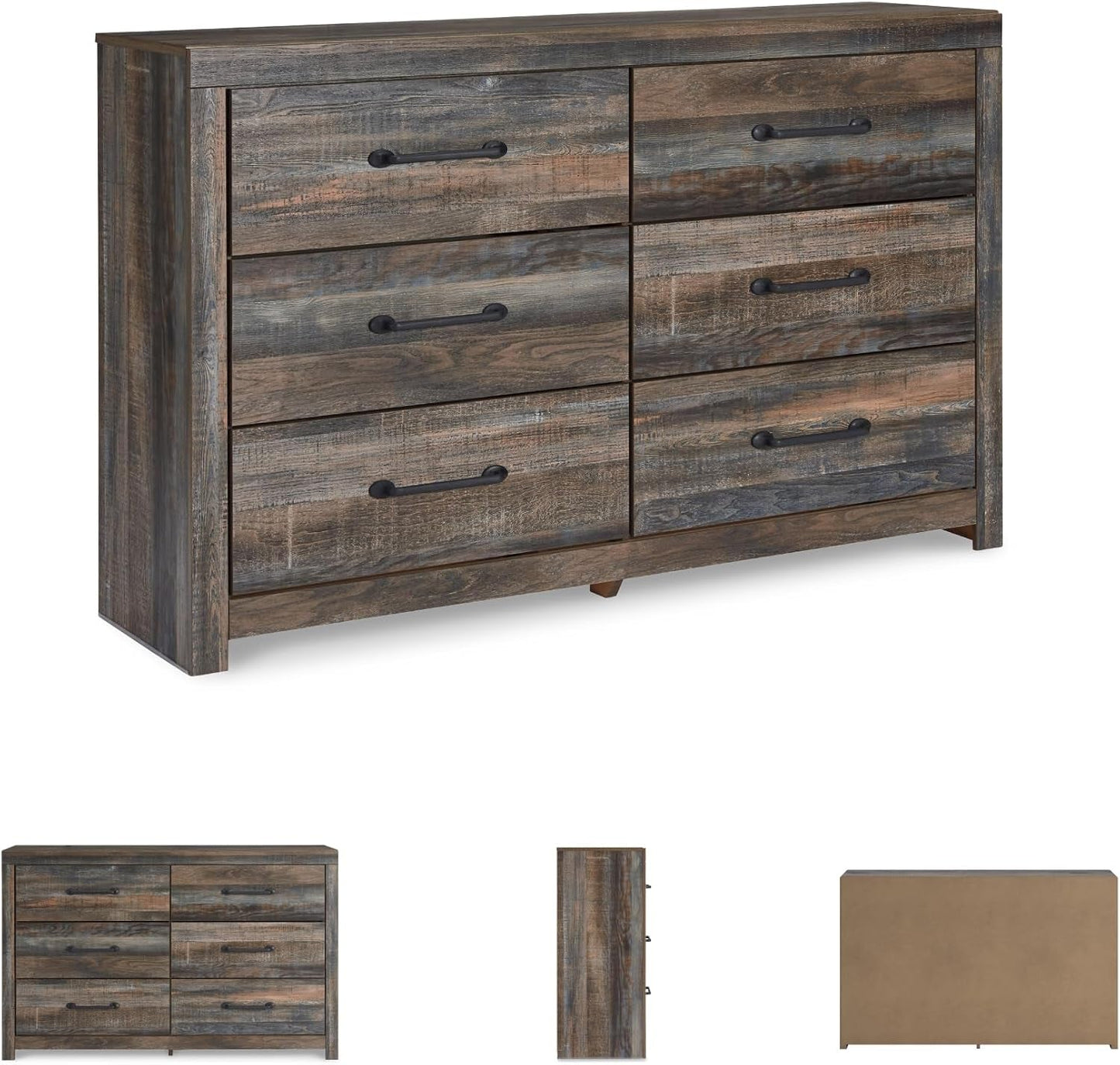 Rusticated Six Drawer Dresser Weathered Brown Bedroom